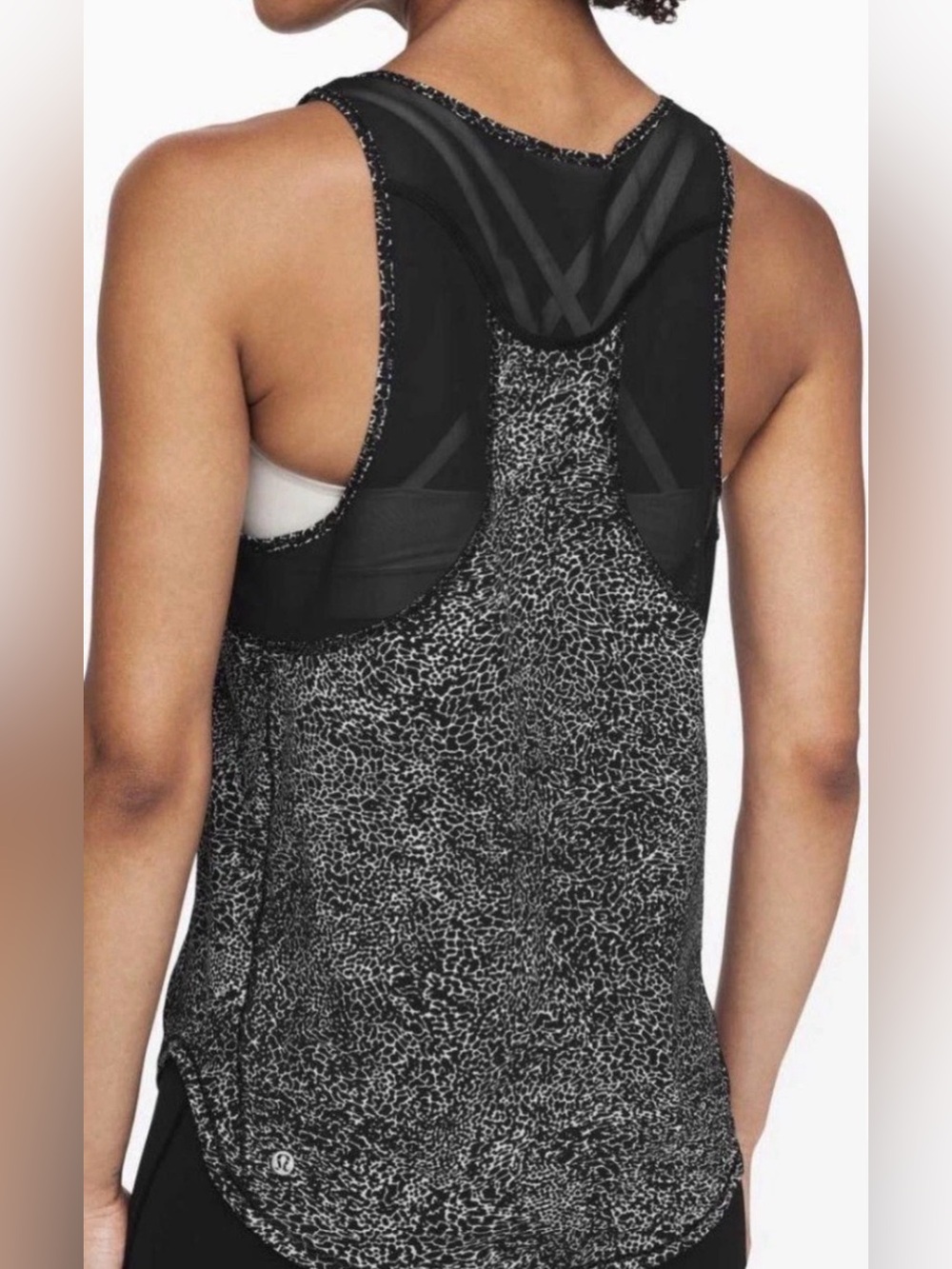 Lululemon Sculpt Tank ll Black/White Splatter Size Small. featuring mesh panels